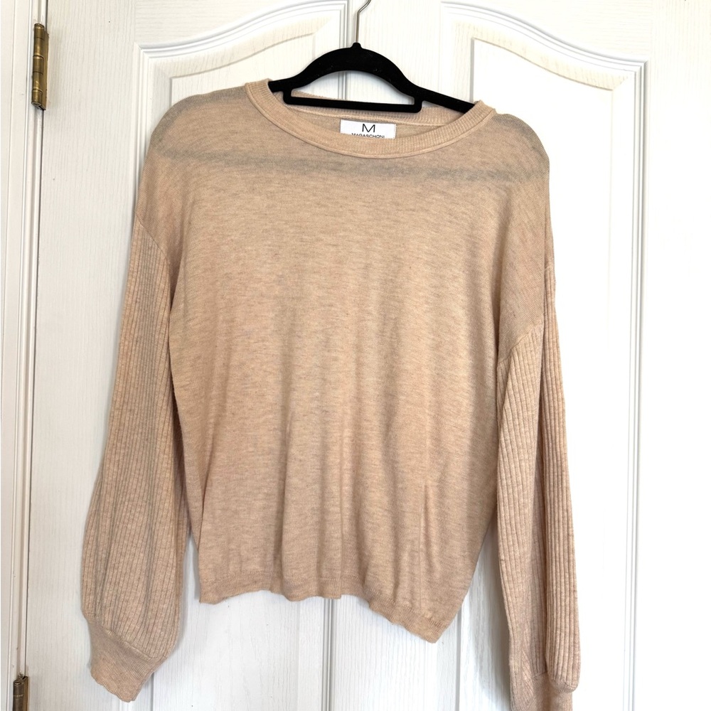 Magaschoni Cashmere Blend Light Beige Crew Neck Sweater Size Large